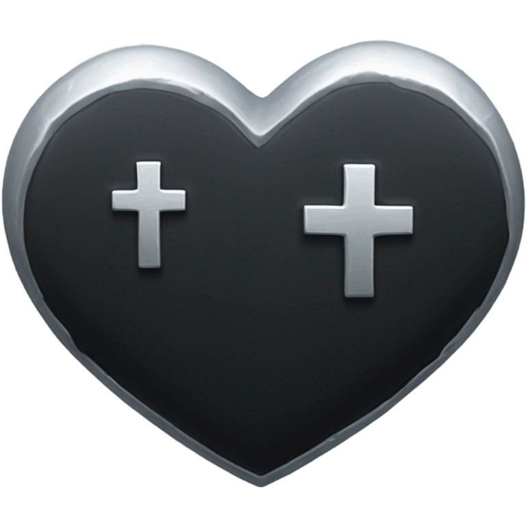 a black tombstone in silver RIP and a silver heart emoji