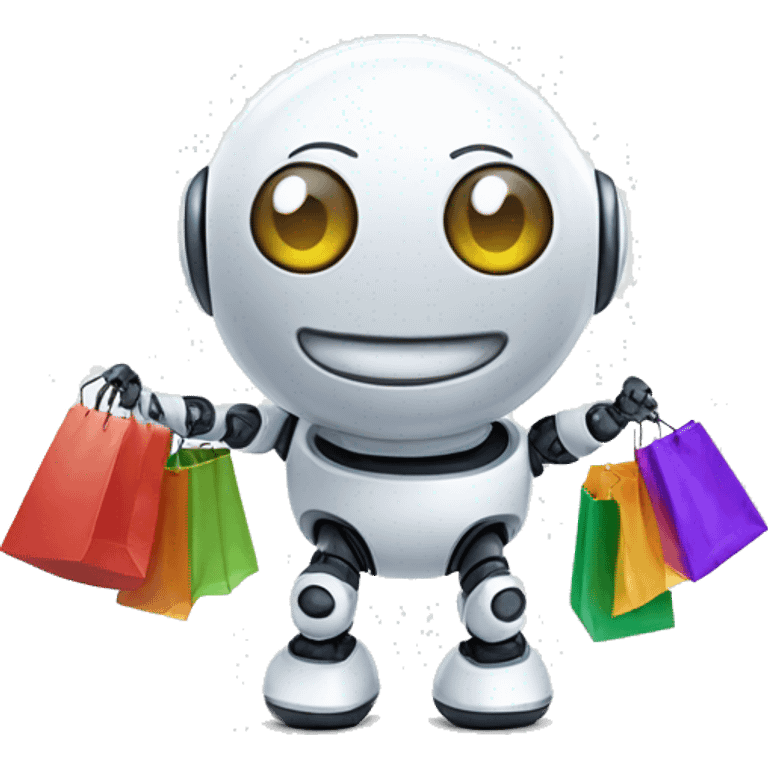 cute white floating spherical happy robot with shopping bags emoji