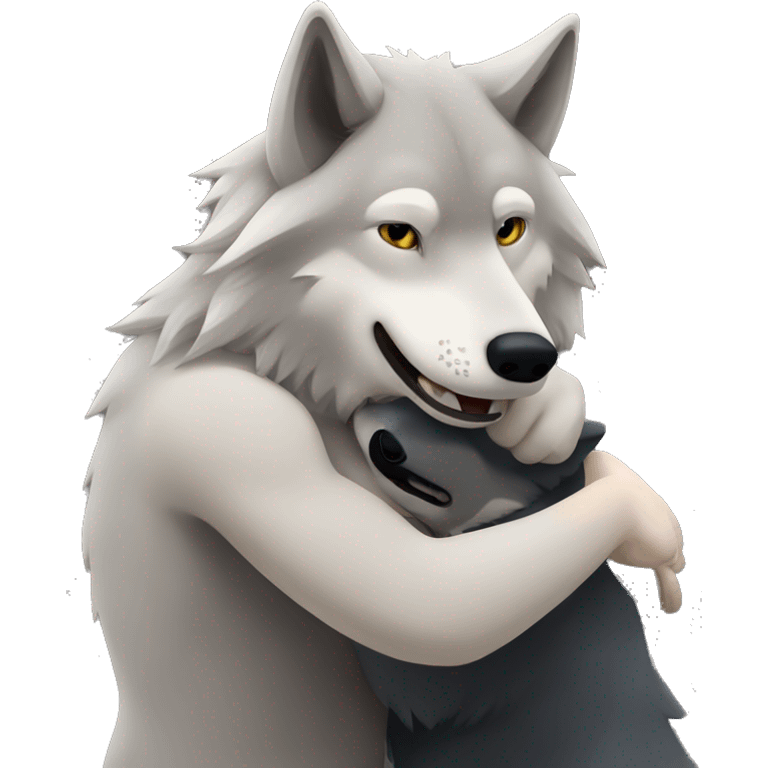 Wolf hugging another wolf emoji