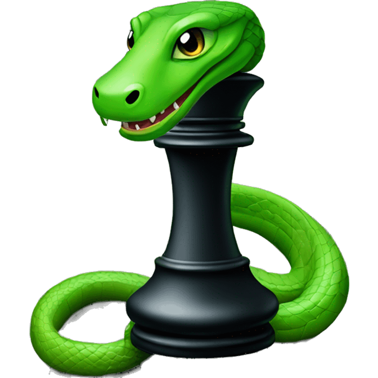 green snake wrapping around a black chess piece emoji