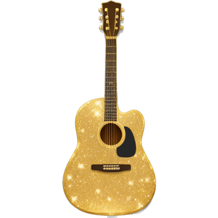 Realistic gold acoustic guitar with sparkly shiny glitter and diamonds on it. emoji