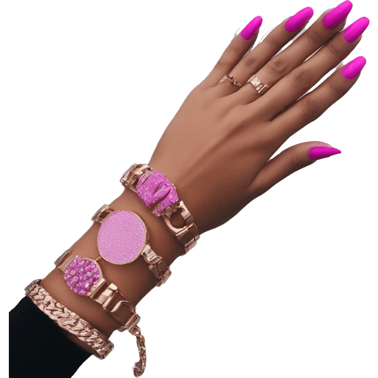 Dark hand luxury bracelet pink nails emoji