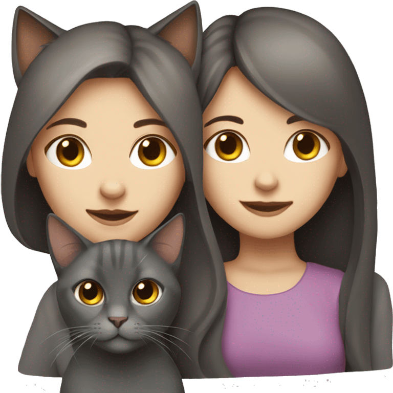 grey cat with dark brown haired girl  emoji