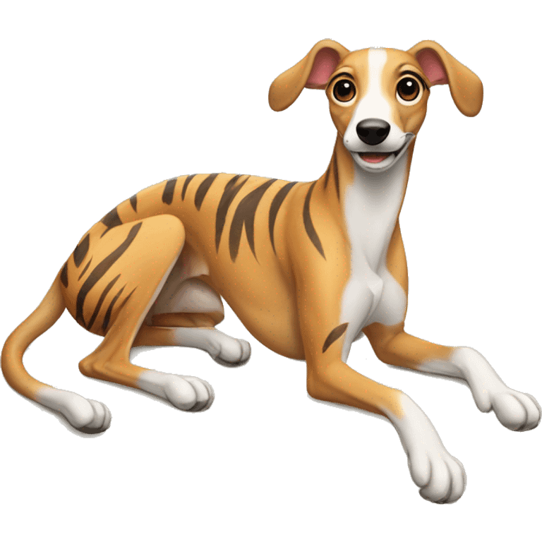 Fawn tiger greyhound lifts legs up emoji