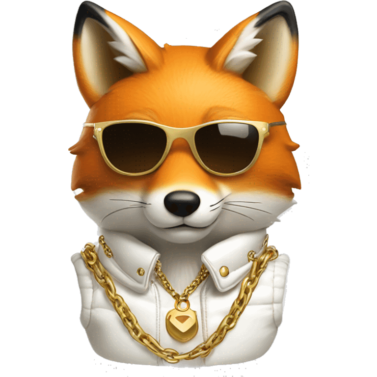 fox wearing a white puffer vest and sun glasses and a gold chain emoji