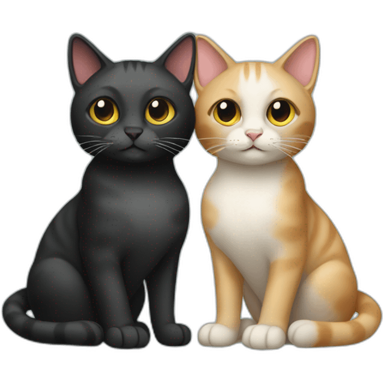 two cats, one black and one multicolored emoji