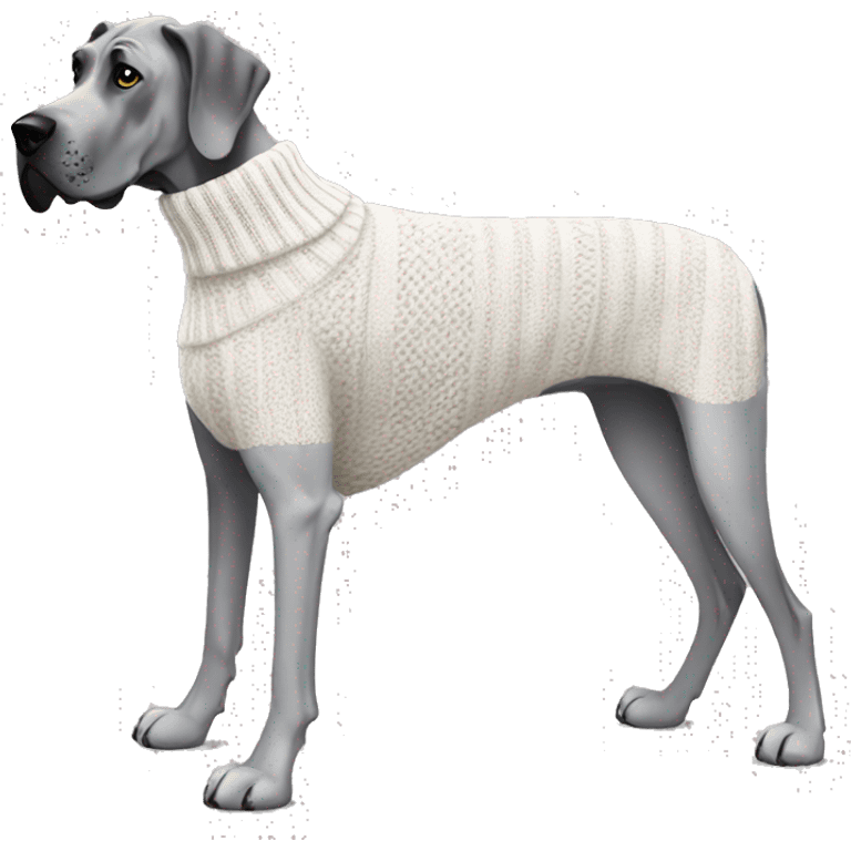 Grey Great Dane wearing a knitted white sweater  emoji