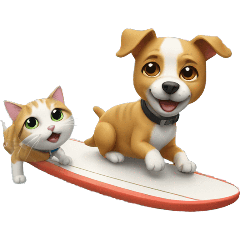 Cat surfing with dog emoji