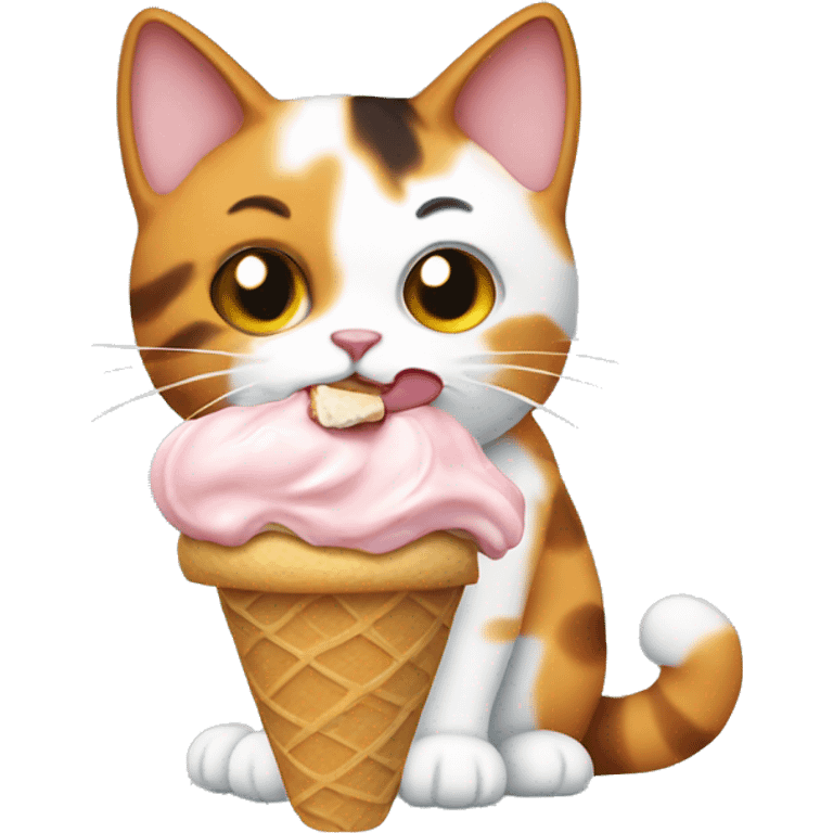 Calico cat eating ice cream emoji