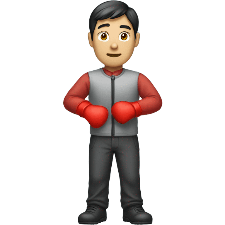 Asian man wearing red gloves on hand emoji