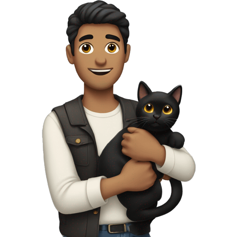 latino man holding black cat emoji