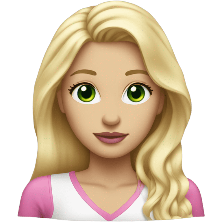 Long hair Blonde woman with green eyes and pink lips and eye lashes emoji