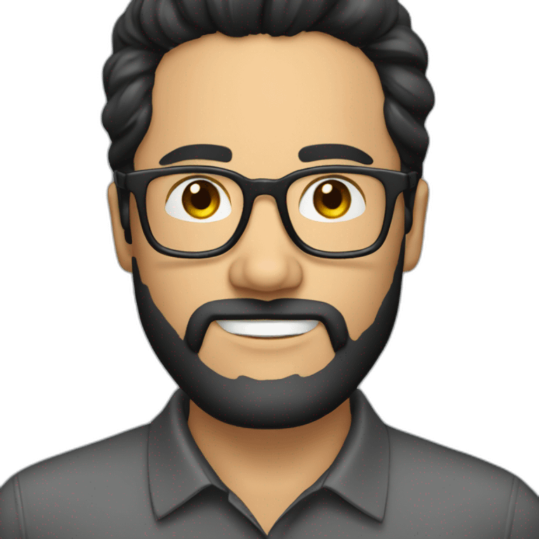 Business handsome man with black hair, black beard and glasses emoji