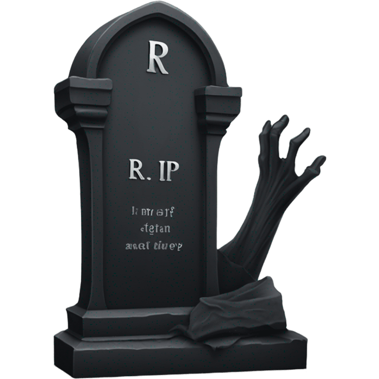 a black grave with the inscription R i P in silver emoji