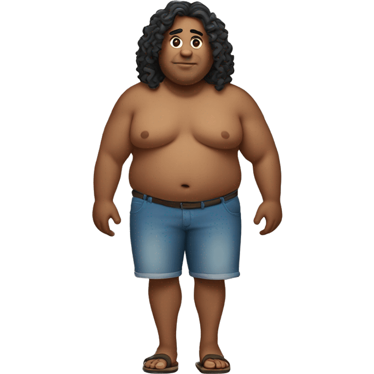 A fat man with long curly hair with sandals in the hand emoji