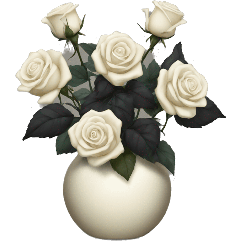 Black and ivory roses in vase emoji