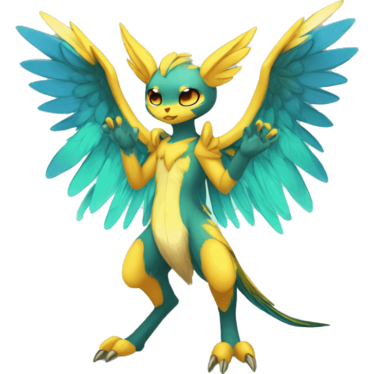 Anthro Sona Cool Edgy Cute Colorful Shy Winged Shiny Fakemon-Fantasy-Creature Full Body emoji