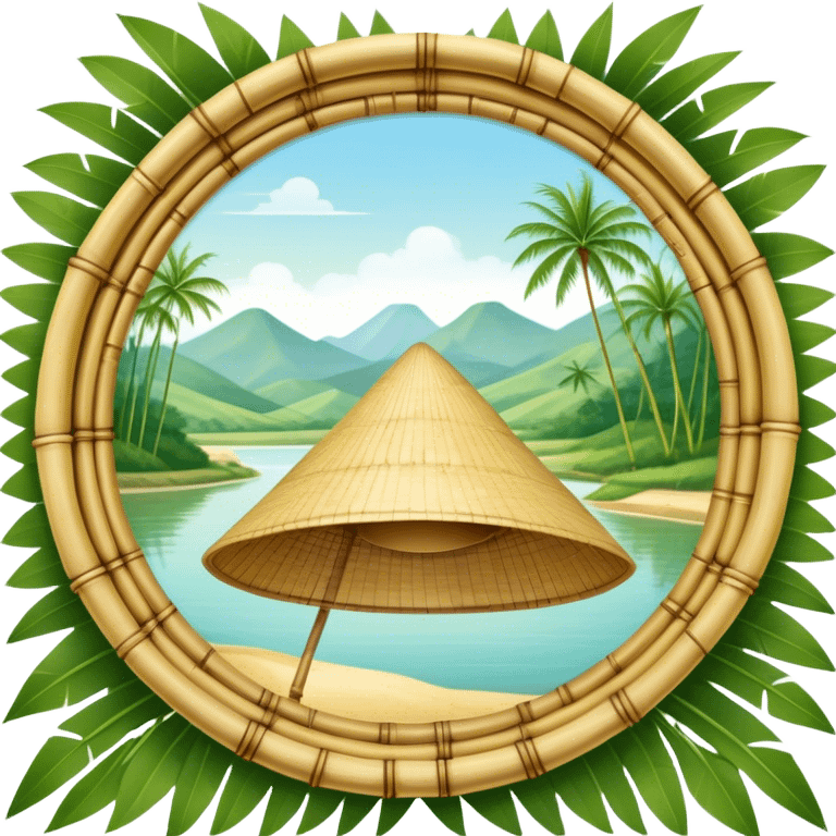 ​Cinematic Realistic Traditional Vietnamese Nón Lá, depicted as a delicately crafted conical hat made of bamboo and palm leaves with subtle texture and natural wear, set against a serene rural backdrop bathed in warm, soft sunlight, evoking authentic cultural heritage, emoji