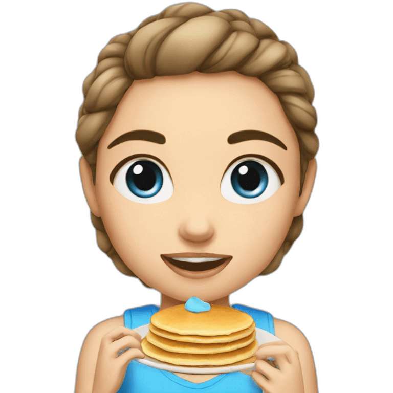 girl whit blue eye eat pancake emoji