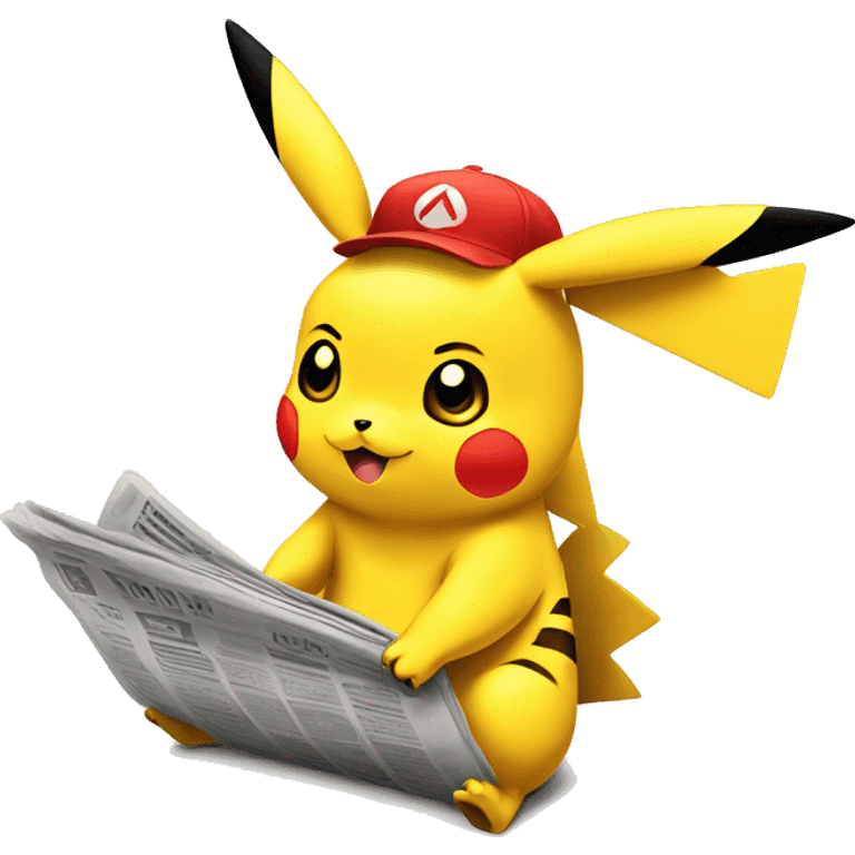 pikachu looking down reading newspaper emoji