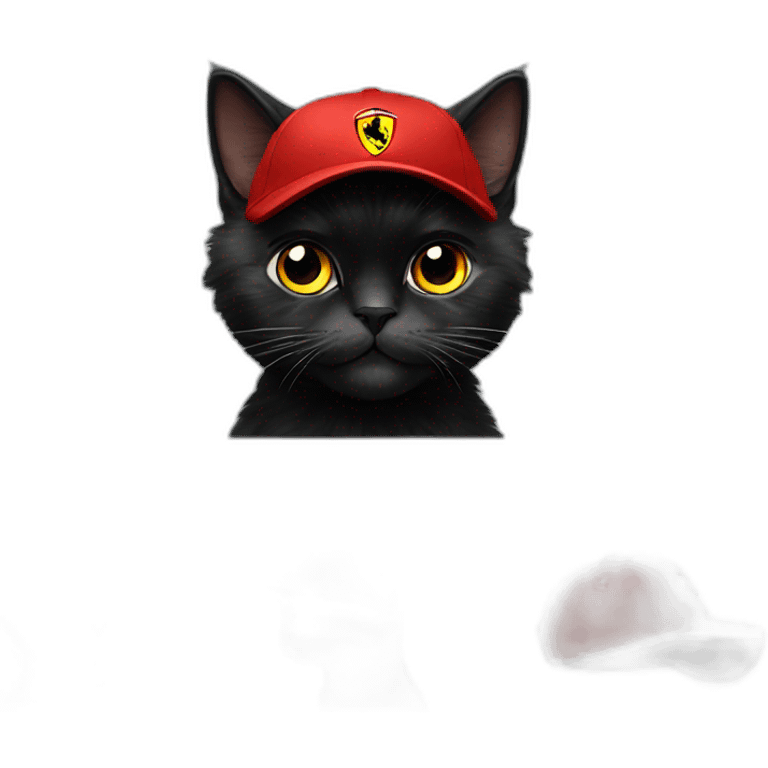 Black persian cat with red Ferrari cap f1 emoji