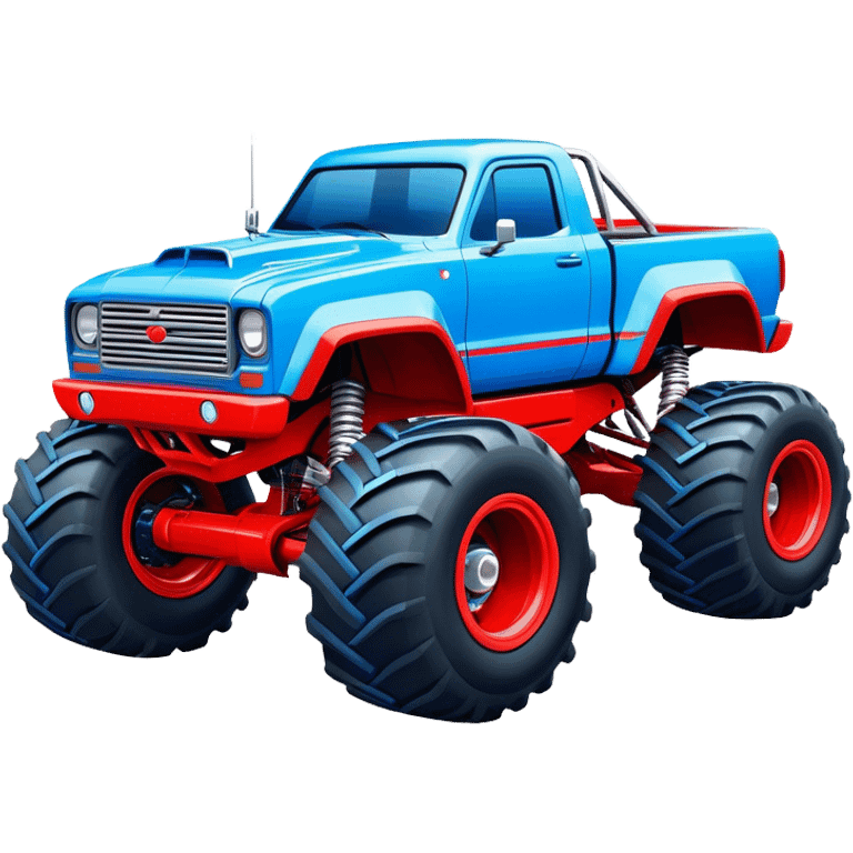 Avenger - Monster Jam (Model Year: 2021) (Iconic colour: Blue and red) - A dynamic monster truck with a split-color scheme: predominantly blue accented by bold red elements. Focus on strong, angular lines and vivid contrasting colors that evoke high energy and a futuristic, rebellious style. emoji