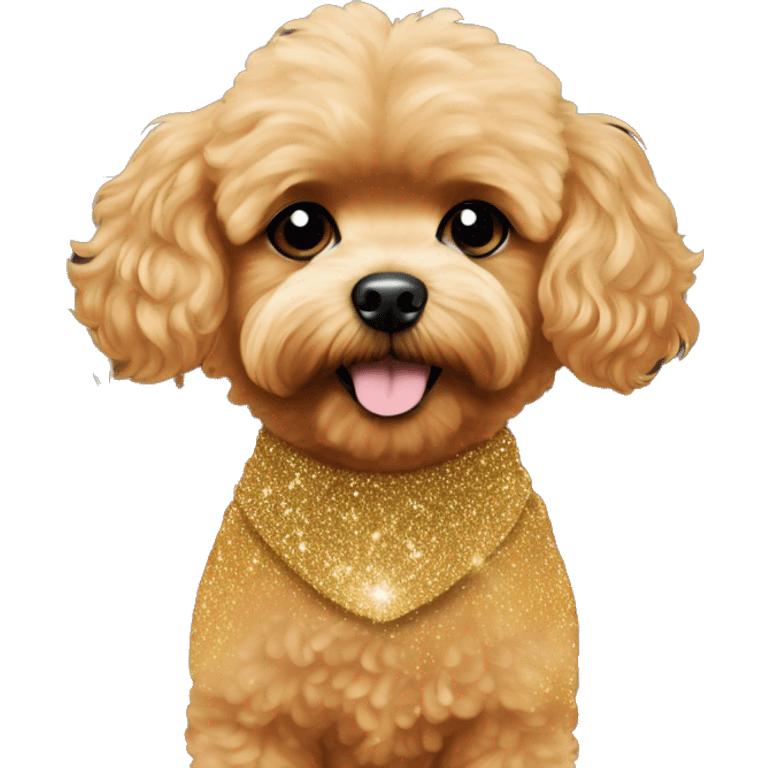 Red maltipoo with gold glitter christmas tree garland around his neck emoji