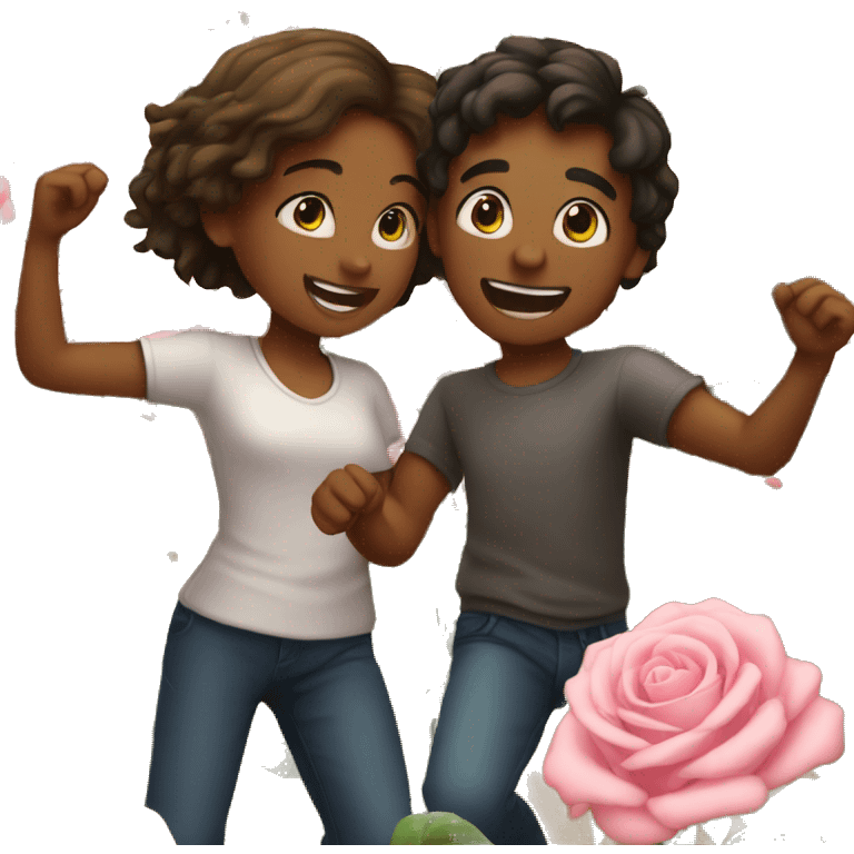 Girl and boy dancing in a rose field emoji