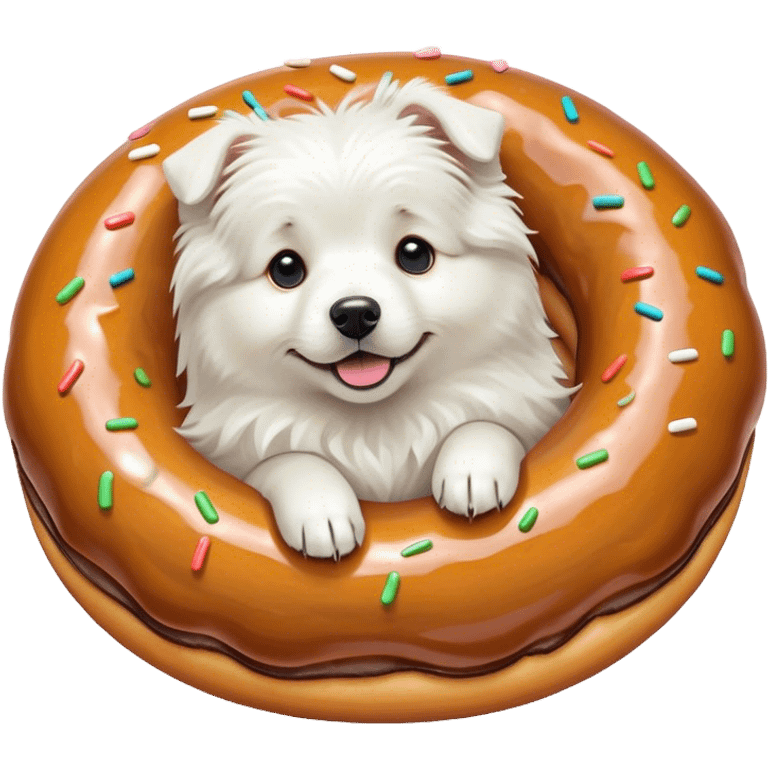 Great white Pyrenees dog turning into doughnut emoji