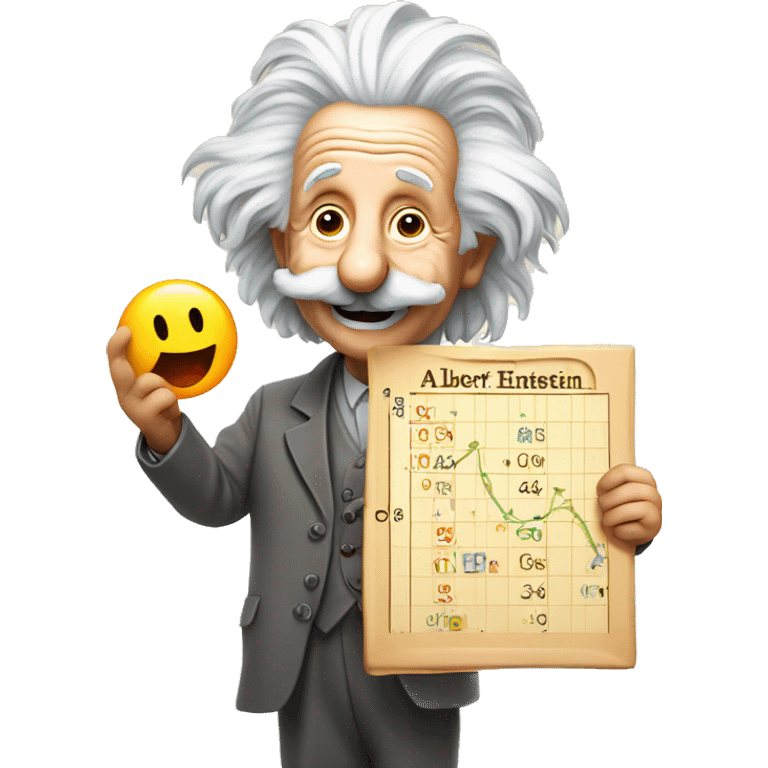 happy albert einstein holds statistics chart board in his hand emoji