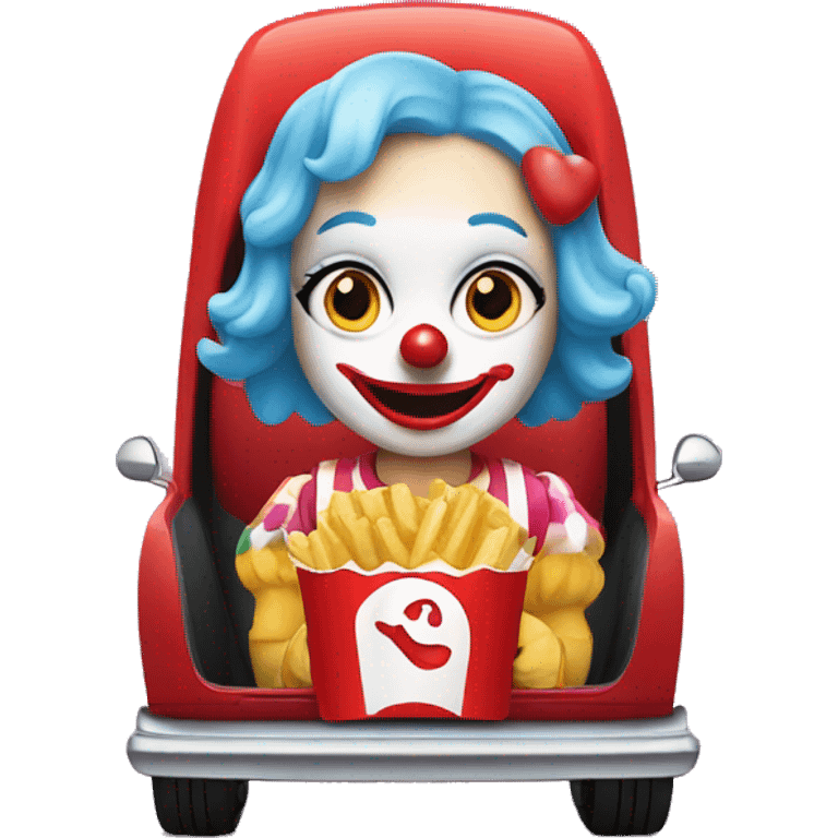 clown girl in car with a happy meal  emoji