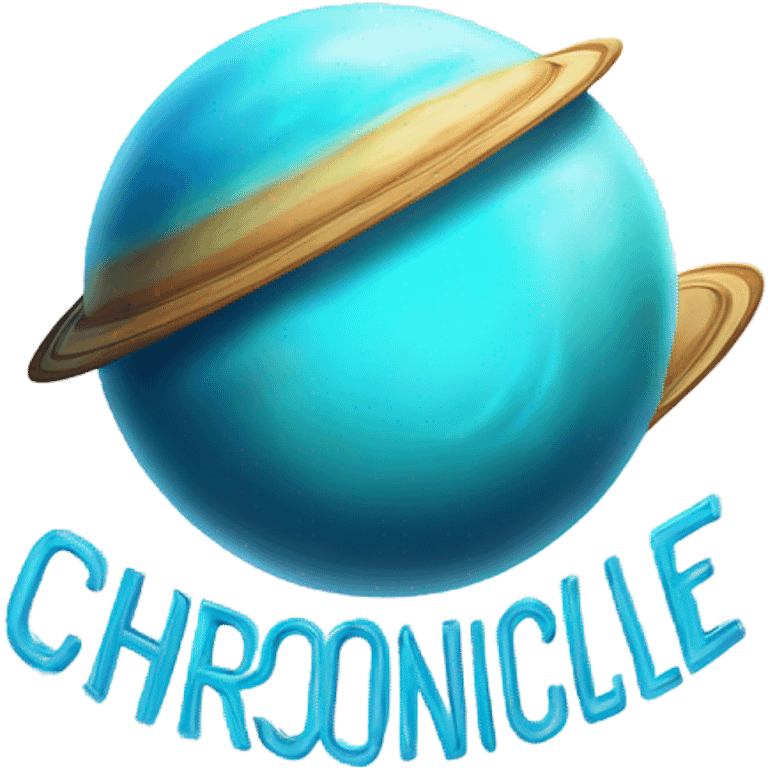 Cyan planet with blue ring around it and text says chronicle games emoji