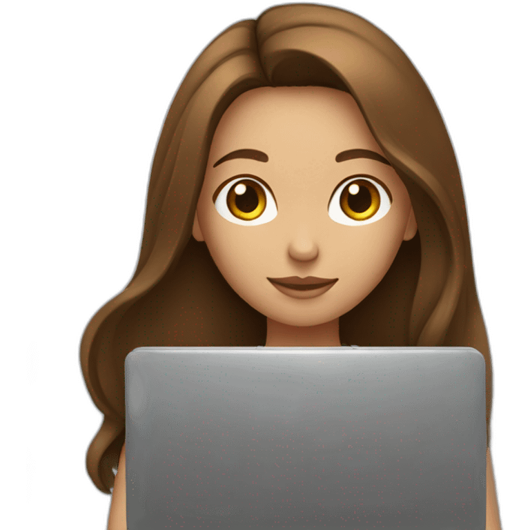 A girl with long brown hair holds a laptop emoji