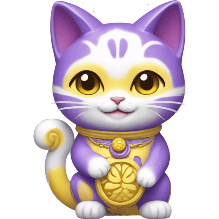 Cute violet and yellow maneki neko, style disney emoji