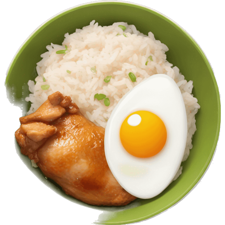 chicken thigh rice bowl with two eggs emoji