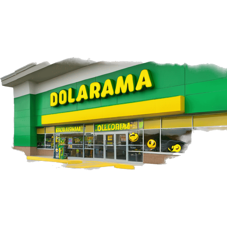 “Exterior of a Dollarama store with the bright green facade, bold yellow Dollarama sign, large front windows, and entrance doors, capturing the look of a budget-friendly retail store.” emoji