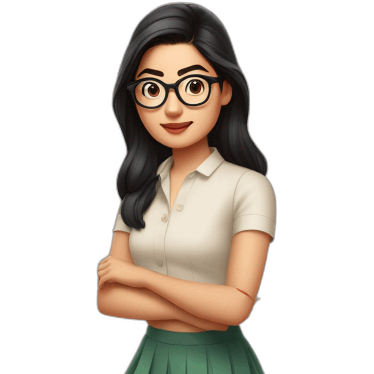 Rashmika mandanna wearing glasses and a small folded skirt emoji