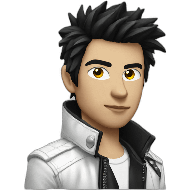 Punk male,dark hair, with white leather jacket with dark hair emoji