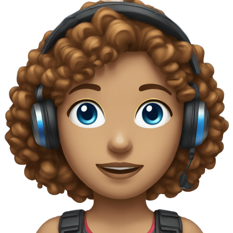 Brown curly hair blue eye Girl with gaming headset  emoji