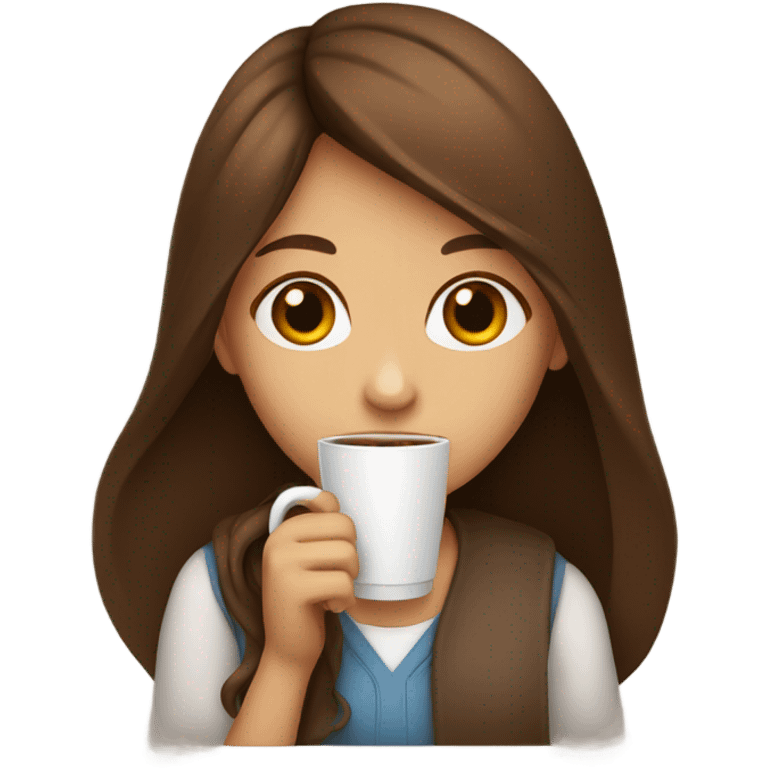 A girl with long brown hair with coffee emoji