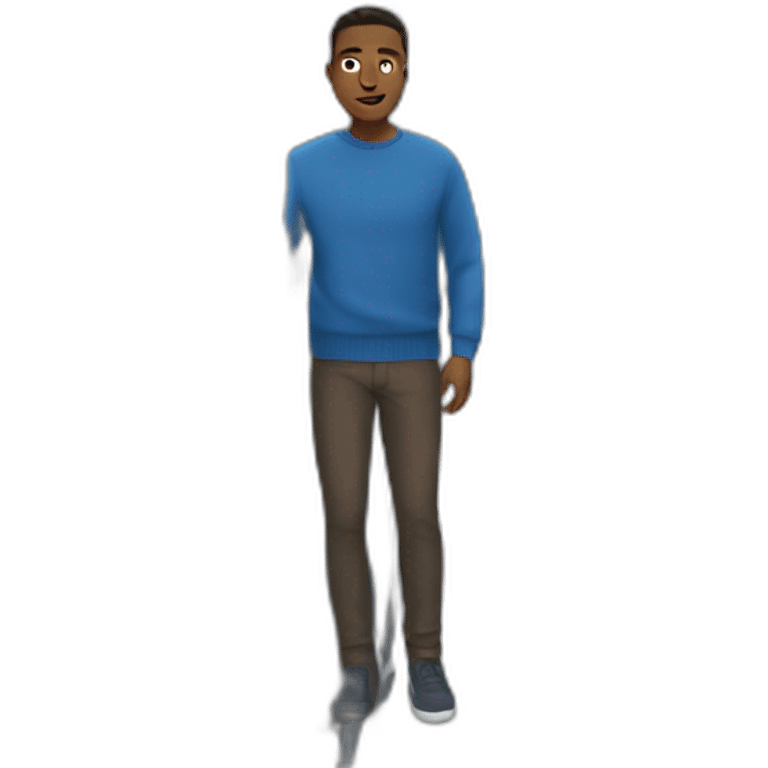 Man in blue sweater standing in train emoji