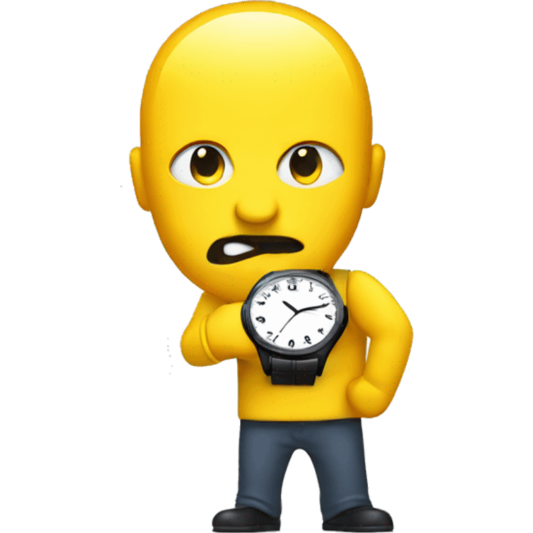 Yellow head looks at wristwatch emoji