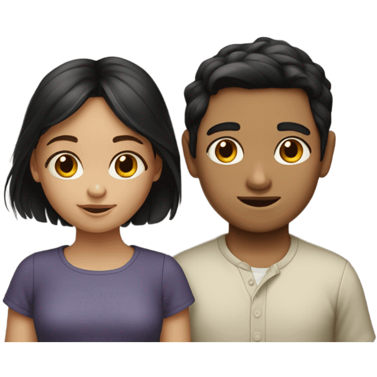 Twins, girl and boy, dark hair emoji