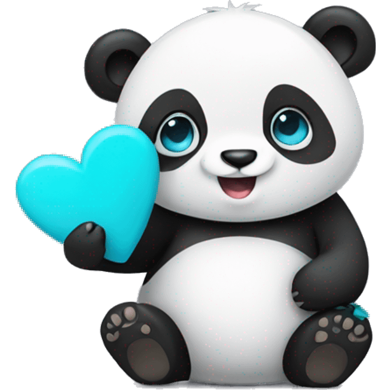 panda holding cyan colored heart emoji