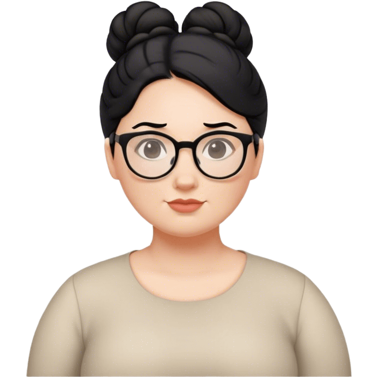 pale chubby female teacher with black hair in a updo bun, wearing glasses emoji