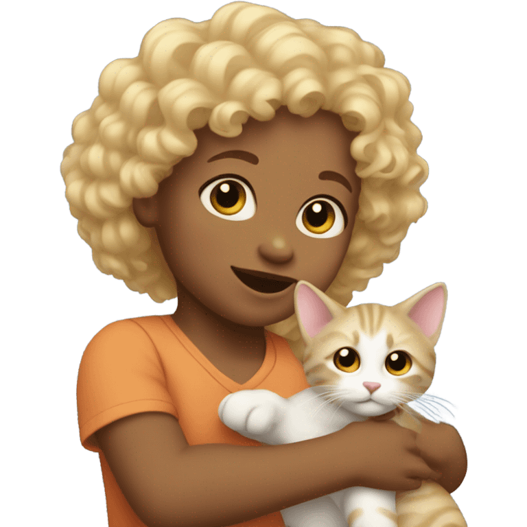 Curly light hair toddler with cat emoji