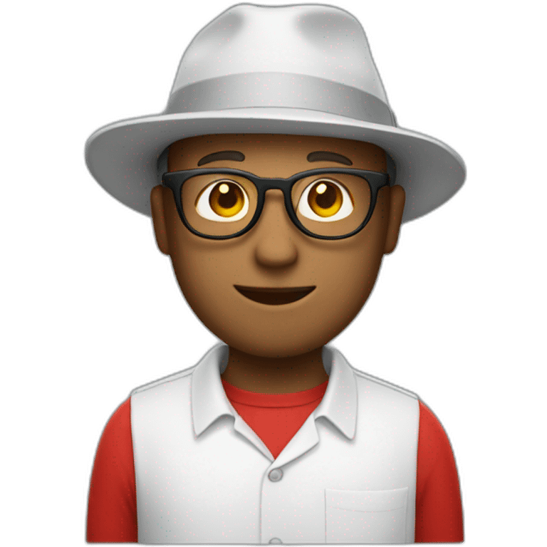 white guy with a hat, a red polo and glasses emoji