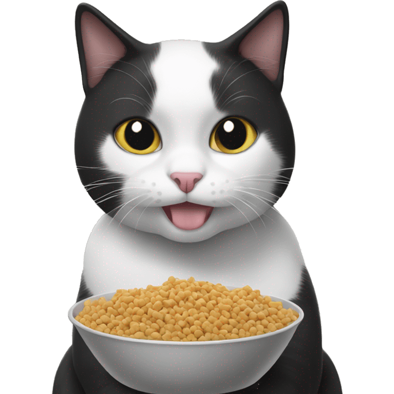 black and white cat eating cat food emoji