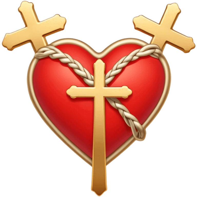 Two red  heart outlines  entwined with a simple gold cross  emoji