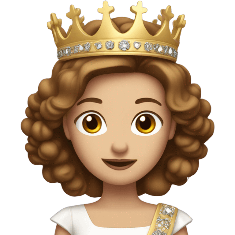 White pageant queen with brown hair with crown and sash emoji